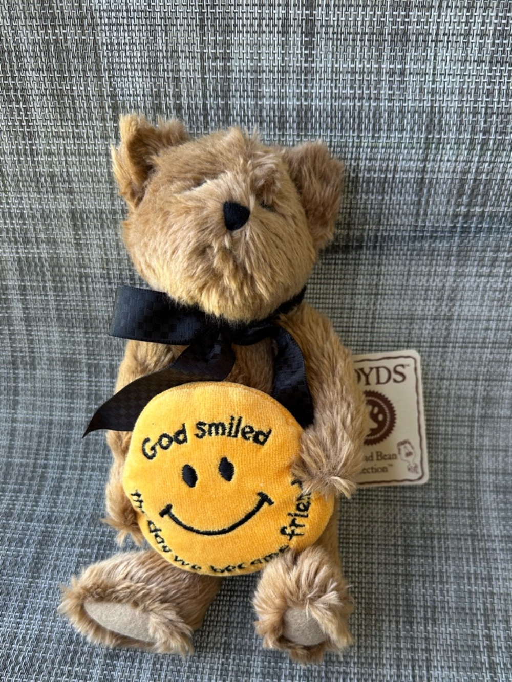 Boyds Bears Brown Plush Bear with Yellow Smiley Face Patch